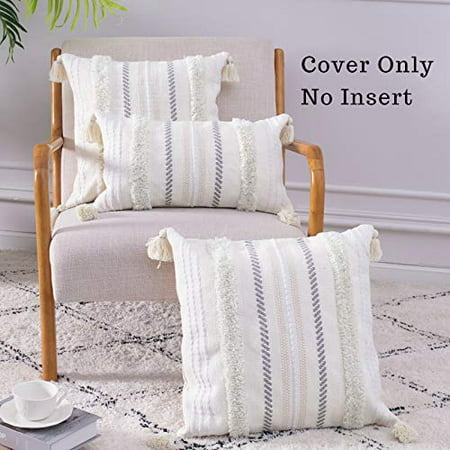Farmhouse Accent Indoor Outdoor Large Pillow Cases Cotton Weave Tufted Pillows Cover for Couch Sofa Bedroom Living Room blue page Boho Neutral Decorative Pillows Cover 20X20 inch, Mustard 